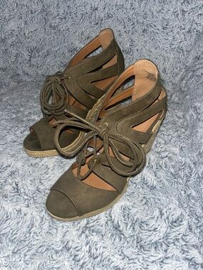 H&M Olive Green Lace-Up Espadrille Wedge Sandals